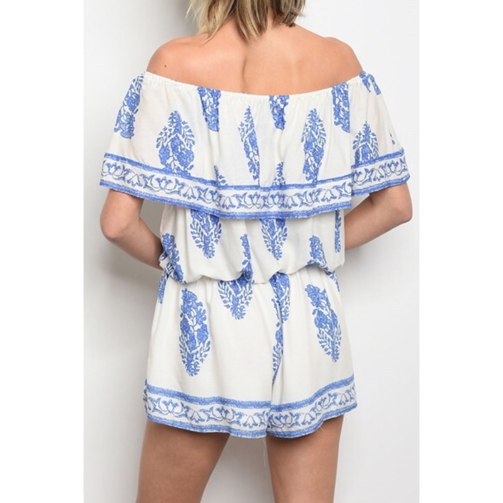 New boho feather off shoulder Romper - Picture 2 of 6